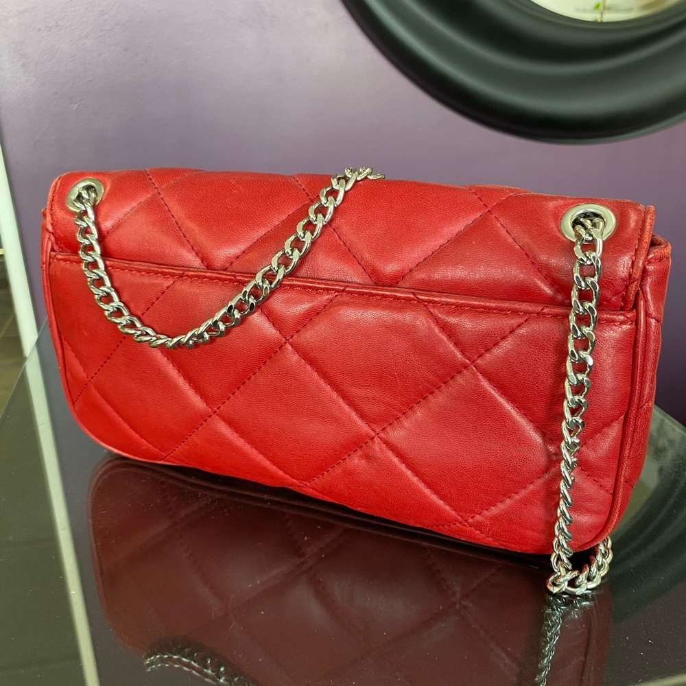 Michael Kors Red Quilted Clutch with Chain - Picture 3 of 5